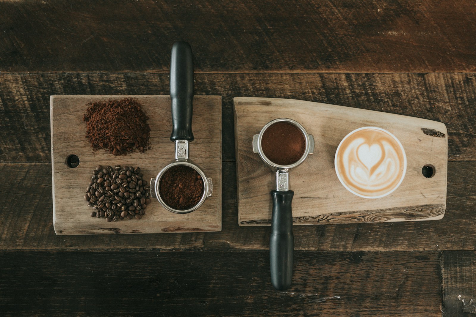 Rustic coffee shop interior with chalkboard menus and wooden counters